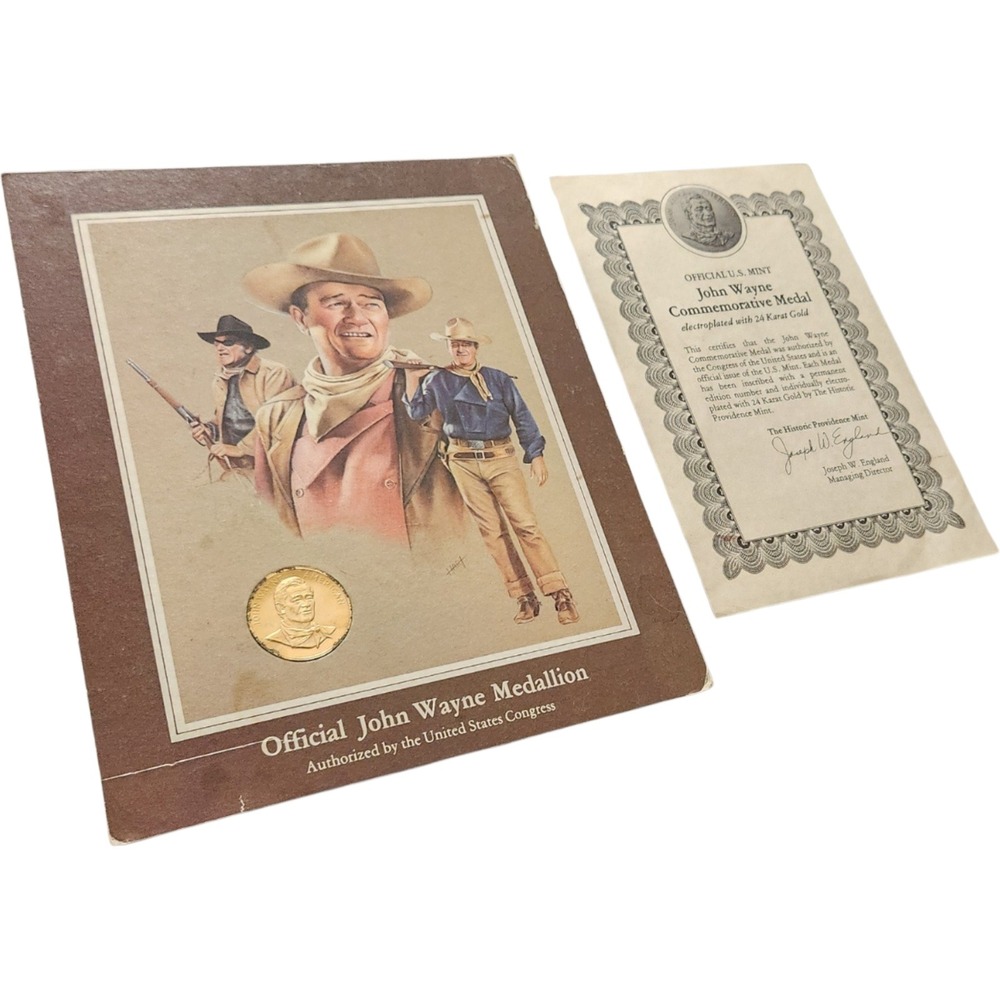John Wayne Commemorative Medallion 24K Gold Electroplated US Mint Official Medal